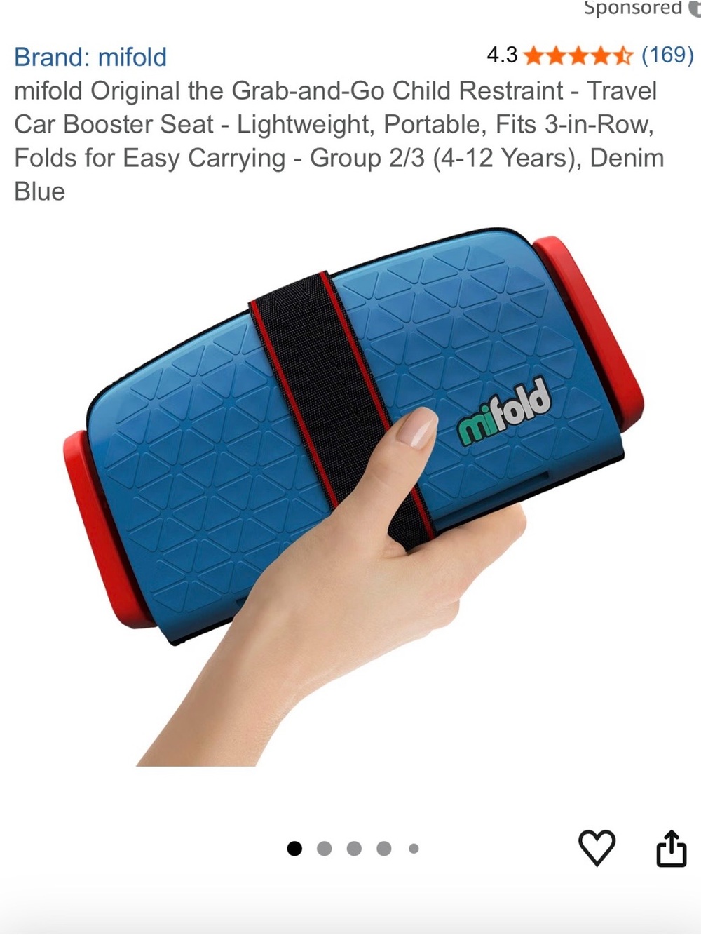 MiFold Compact Foldable Booster Seat in Blue with Red Accents